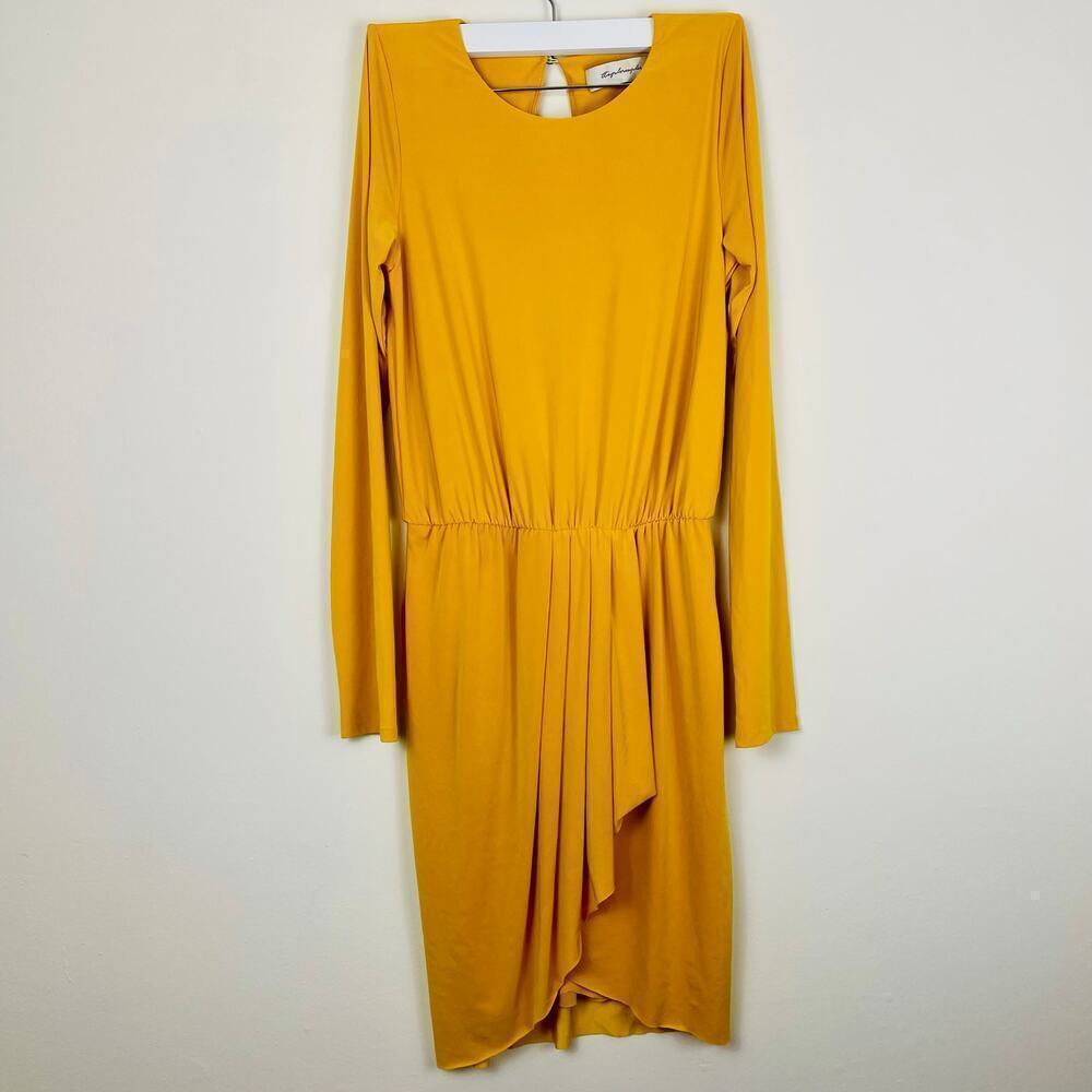 Tbags Los Angeles yellow fitted long sleeve dress pleated size small